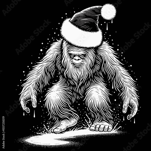 Bigfoot in a Santa Hat Slips and Falls on Ice