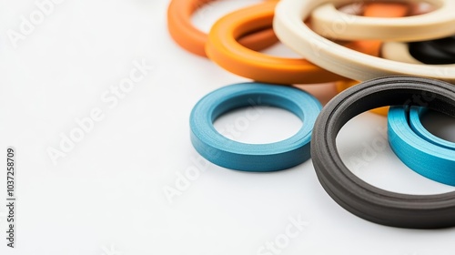 Detailed view of multiple rubber gaskets, industrial components for secure seals, high-quality materials in machinery and automotive engineering