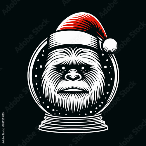 Bigfoot in a Santa Hat Inside a Snow Globe