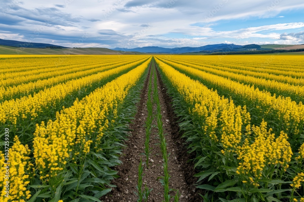 A field of Goldenrod flowers stretching towards the horizon, glowing golden in the late afternoon sun A field of Goldenrod flowers stretching towards the horizon, glowing golden in the late afternoon sun
