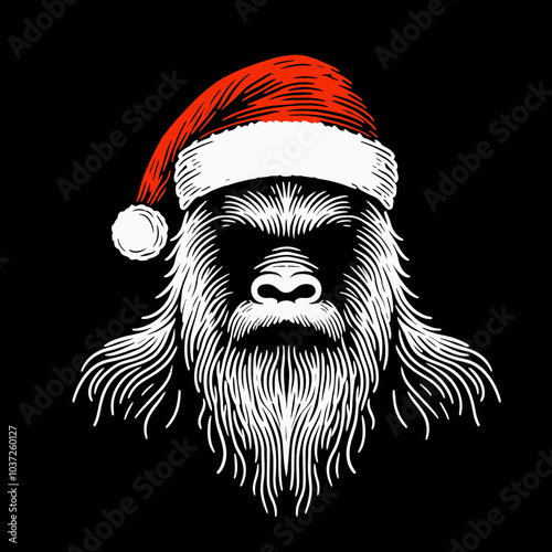 Bigfoot in a Red Santa Hat Under the Sun