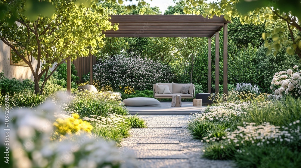 Serene Garden Retreat with Cozy Seating Area Serene Garden Retreat with Cozy Seating Area