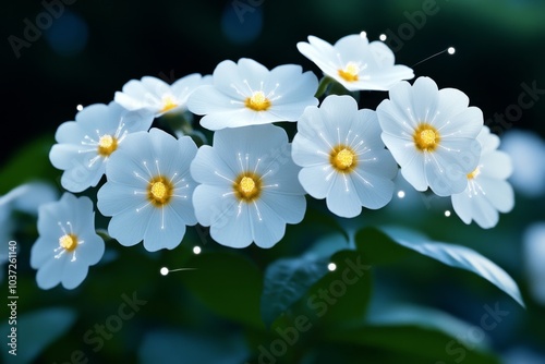 A holographic display of White Campion (Silene Latifolia) flowers, with data points about their biology and growth photo