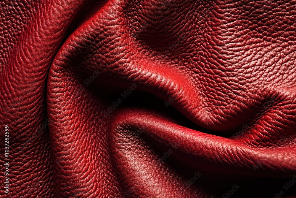 Red leather texture background, close up. Red color of the skin surface with a grainy pattern. Close-up view of red smooth leather for interior design Red leather texture background, close up. Red color of the skin surface with a grainy pattern. Close-up view of red smooth leather for interior design