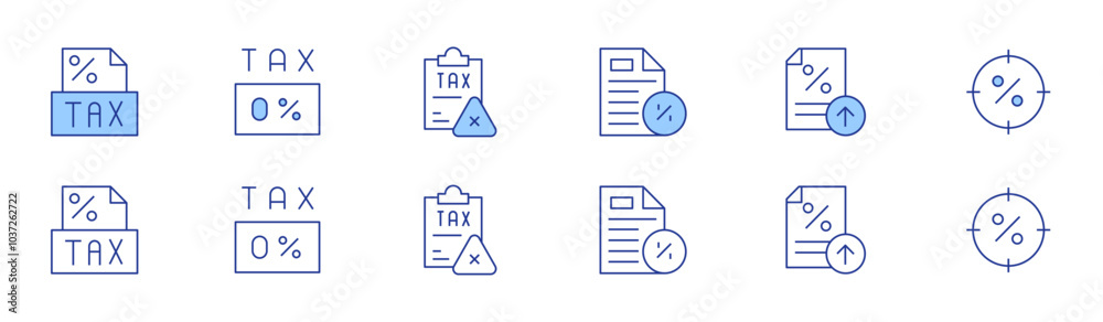 Tax icon set in two styles, Duotone and Thin Line style. Editable stroke. taxes, tax free, tax, focus
