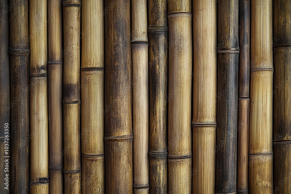 Fototapeta premium Bamboo wood background texture, close-up of bamboo wooden surface, top view, light color, light brown tone