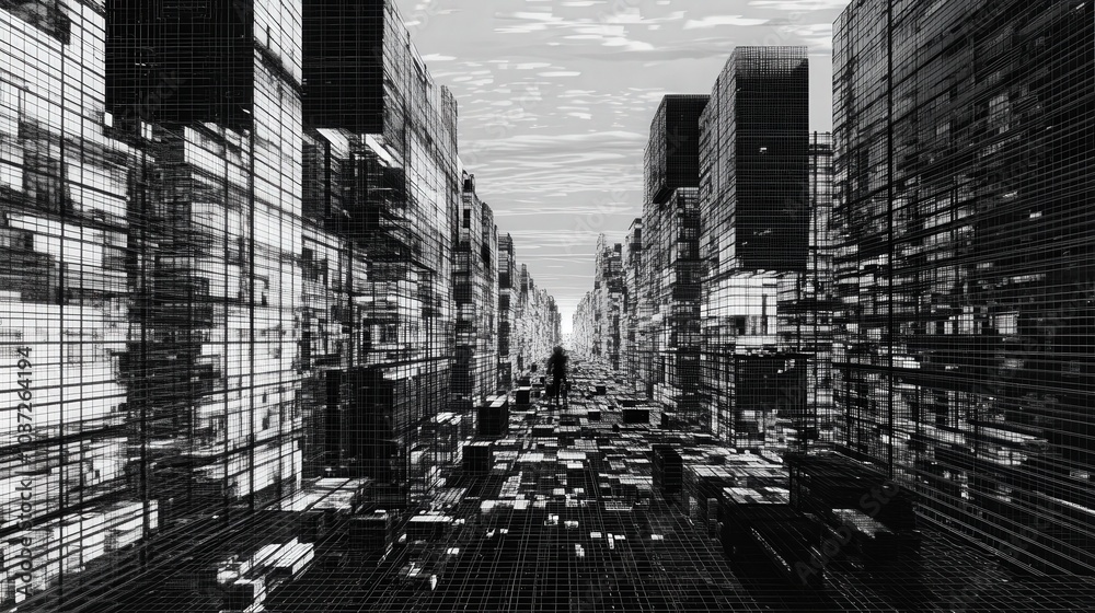 Fototapeta premium Digital Cityscape in Motion