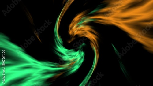 A black and green swirl with orange and green streaks. The colors are vibrant and the swirl is dynamic