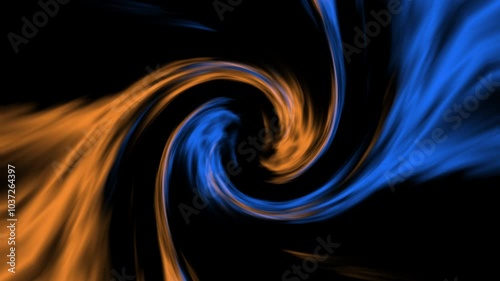 A black and orange swirl with a blue and orange line. The swirl is dark and the colors are bold