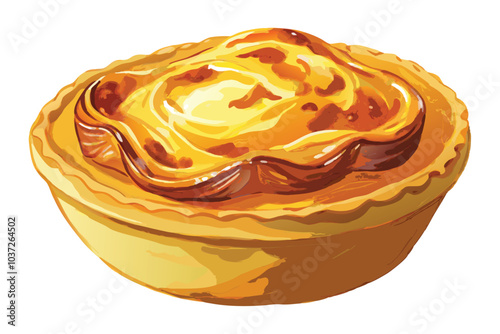 Portuguese Custard Tart Watercolor Illustration – High-Quality Digital Painting on White Background