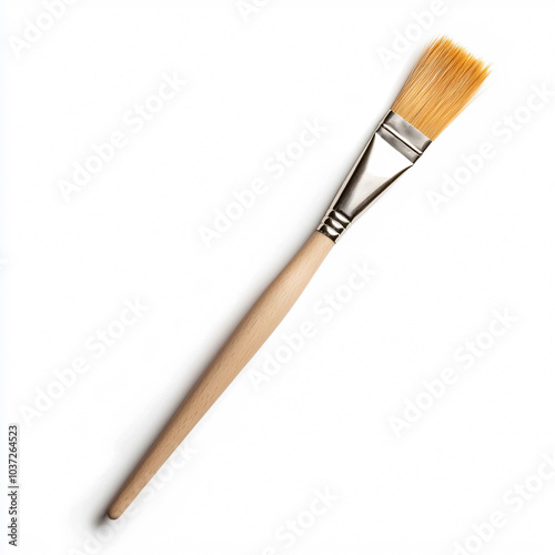 wooden handled paintbrush with golden bristles, perfect for various painting projects. Its sturdy design ensures comfortable grip and precise application, making it essential tool for artists and DIY