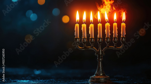 Jewish holiday Hanukkah concept with menorah and candles burning brightly to celebrate the season