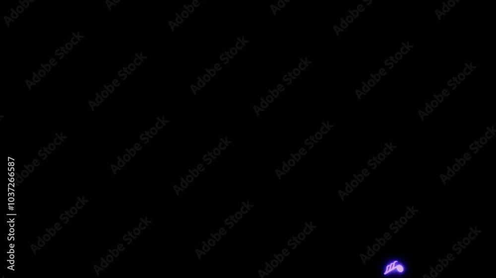 Animated blue neon light music notes floating with background.