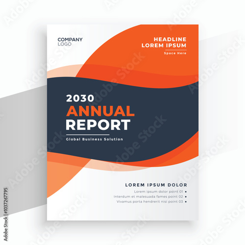 Abstract curve shape on blue and orange color background. Book cover template for annual report, magazine, booklet, proposal, portfolio, brochure, poster etc
