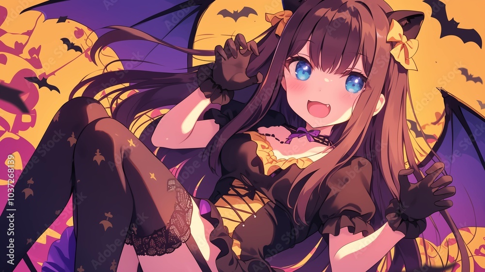 ハロウィンのコスプレをしたアニメ調の美少女 ハロウィンのコスプレをしたアニメ調の美少女