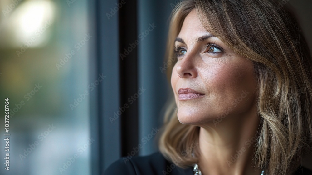 Thoughtful Woman Gazing Out a Window Thoughtful Woman Gazing Out a Window