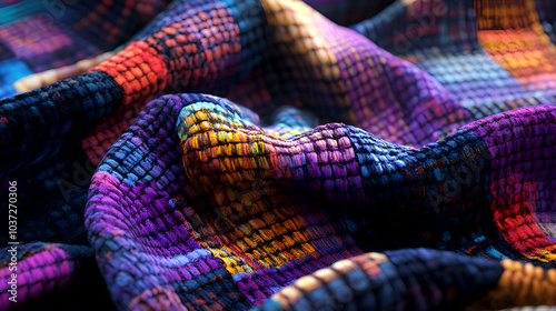 Colorful woven fabric texture, close-up of vibrant textile pattern for fashion and textile design concepts