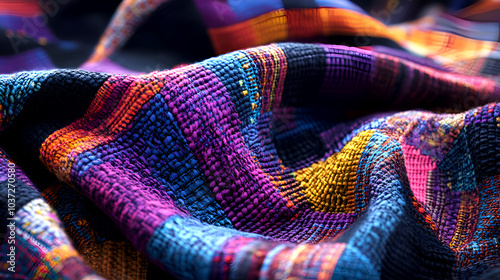 Colorful woven fabric texture, close-up of vibrant textile pattern for fashion and textile design concepts