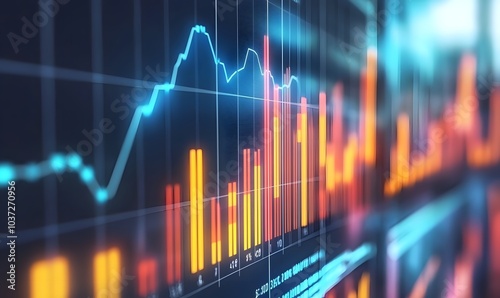 A digital display of dynamic financial data, showcasing colorful graphs and charts to illustrate trends and analytics.