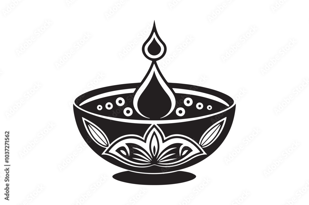 Fototapeta premium Diwali festival silhouette vector illustration, Diya lamp silhouette vector