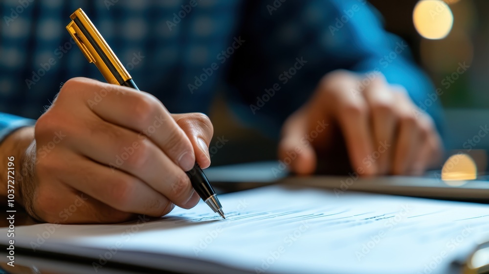 Screenwriter Finalizing Script with Pen and Paper Screenwriter Finalizing Script with Pen and Paper