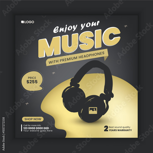 Social media post and product post banner design template for headphone marketing