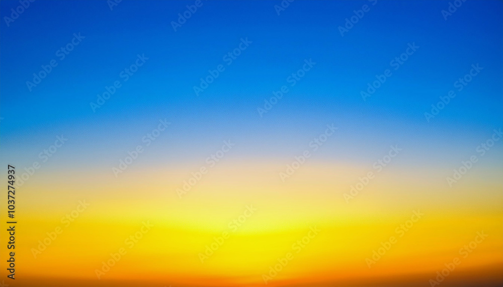 Obraz premium Witness the breathtaking spectacle of a vibrant sunset, where fiery oranges and yellows meet a tranquil blue sky, creating a mesmerizing gradient of color. A peaceful scene.