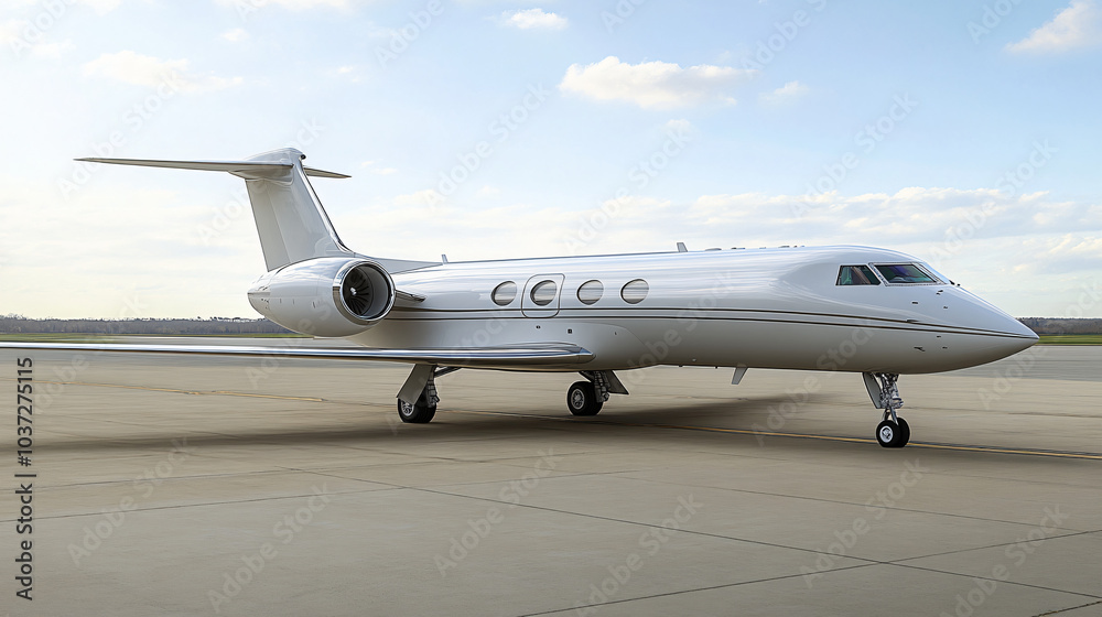 A private jet parked on a tarmac ready for departure. A private jet parked on a tarmac ready for departure.