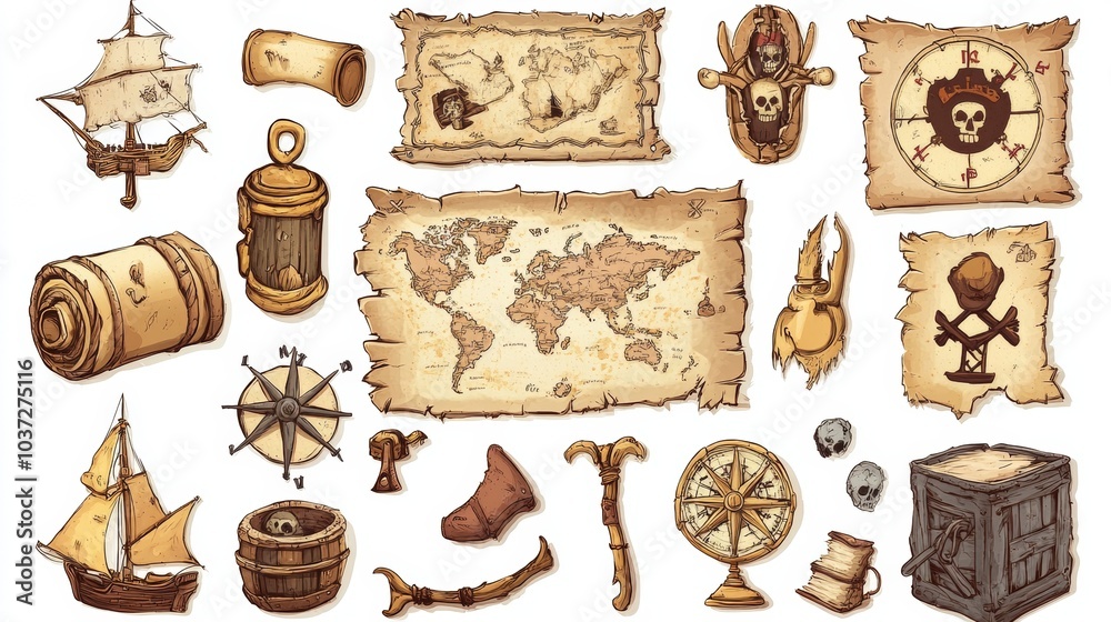 Fototapeta premium old pirate map on white background