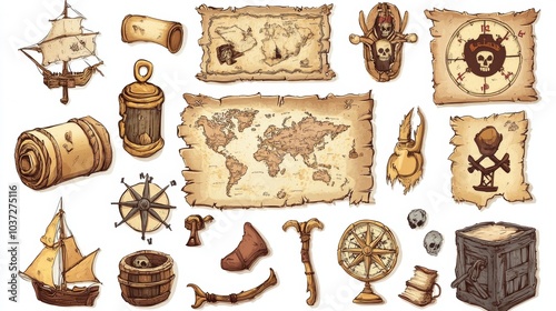 old pirate map on white background