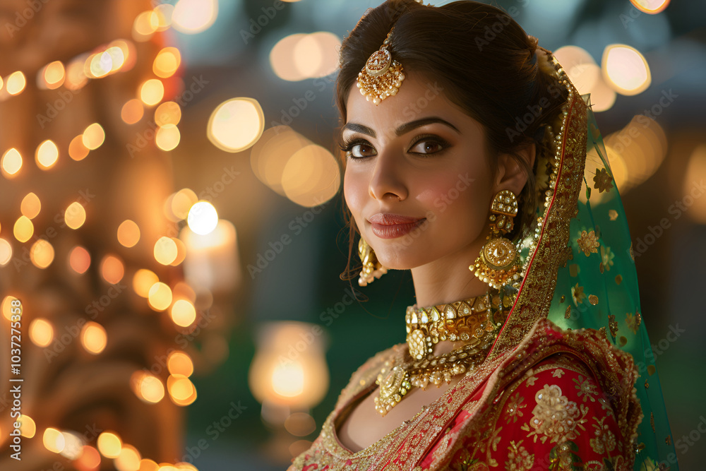Elegantly dressed Indian woman at Diwali celebration in traditional Indian attire Elegantly dressed Indian woman at Diwali celebration in traditional Indian attire