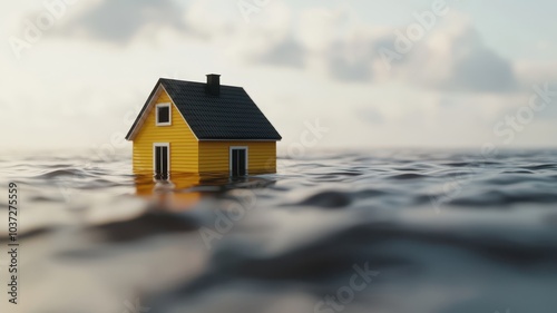 Flooded house in water, illustrating climate change effects on property.