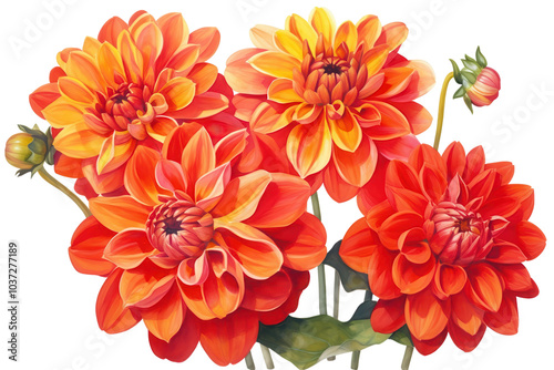 Dahlia flowers, white isolate background