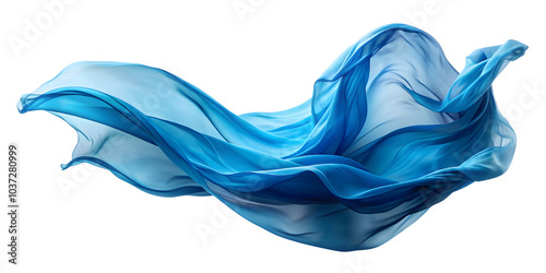 Floating elegant blue fabric isolated on a transparent background.