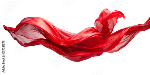 Floating elegant red fabric isolated on a transparent background.