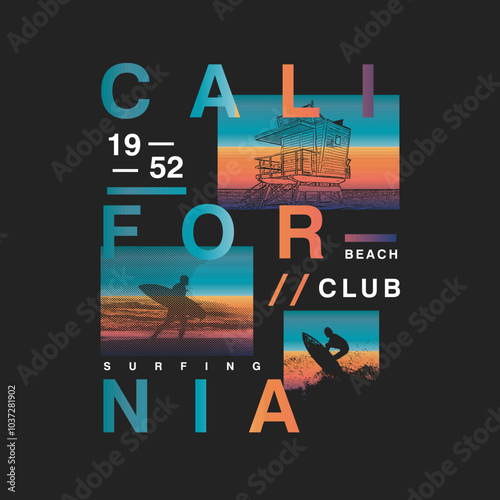 California Surfing beach club ocean summer typography graphic poster design