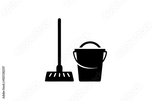 Cleaning mop and bucket silhouette vector.