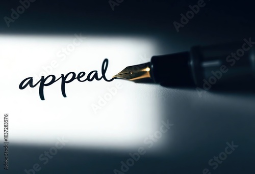 Close-up of a fountain pen writing the word appeal