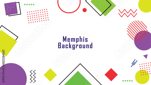 Memphis background with purple, blue, and green vector