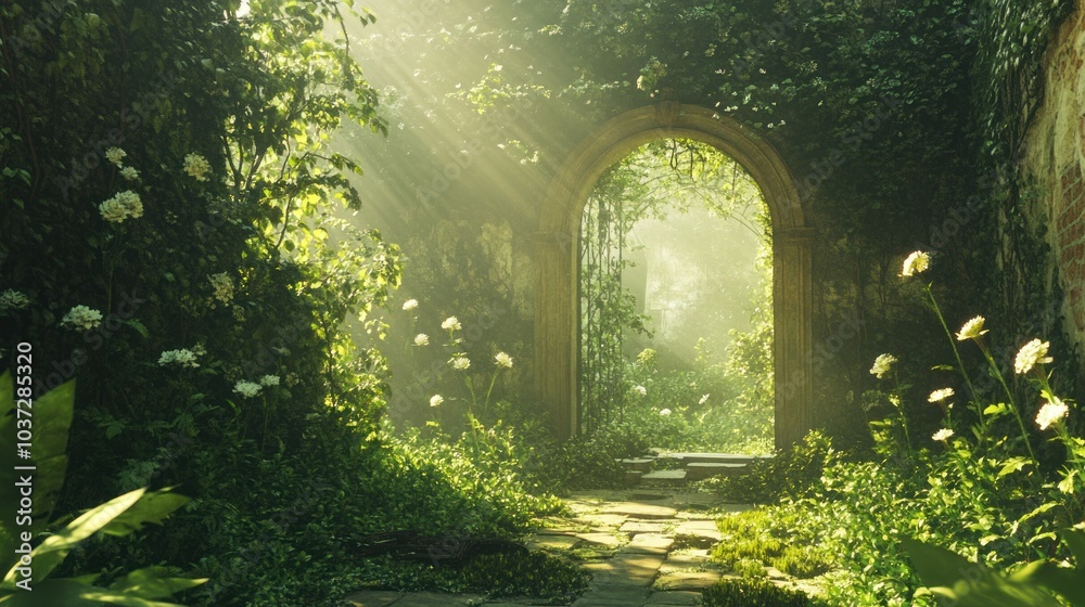 Obraz premium Sunlit Archway in a Lush Garden