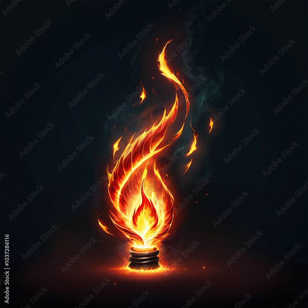 Fiery Flame Burning Brightly In Dark Fiery Flame Burning Brightly In Dark
