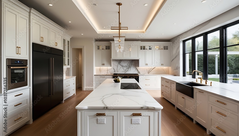 Spacious Contemporary Kitchen with High-End Fixtures and Appliances