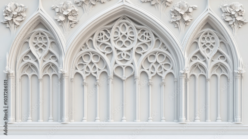 Intricate white stone archway with ornate details, showcasing Gothic architecture. Intricate white stone archway with ornate details, showcasing Gothic architecture.