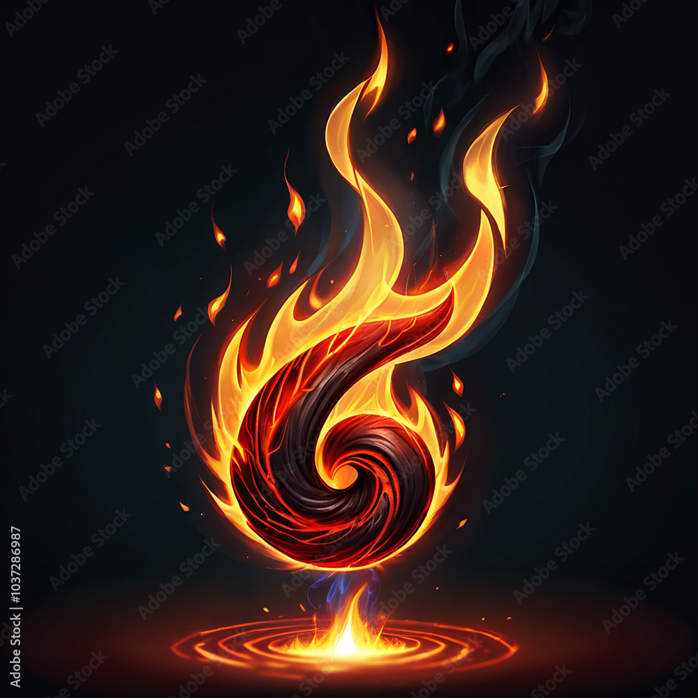 Burning Spiral Orb With Fiery Flames Burning Spiral Orb With Fiery Flames