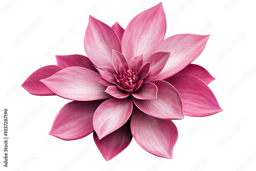 Obraz premium Close-up of a vibrant pink dahlia flower with layered petals, isolated on a transparent background. showcasing natural beauty and elegance.