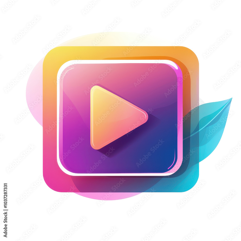 Colorful play button icon with gradient shades and modern design. Represents multimedia, digital media, or video playback concept. Colorful play button icon with gradient shades and modern design. Represents multimedia, digital media, or video playback concept.