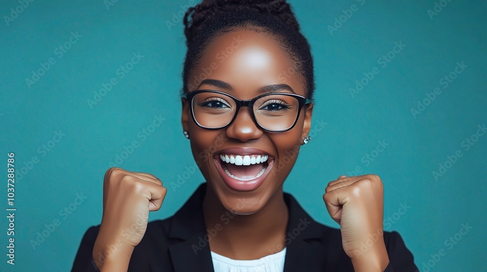Joyful Woman Celebrating in Professional Attire Joyful Woman Celebrating in Professional Attire
