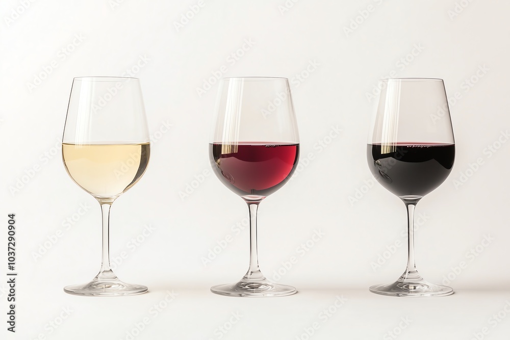 Trois verres de vin alignés sur fond blanc
Trois verres de vin alignés sur fond blanc
