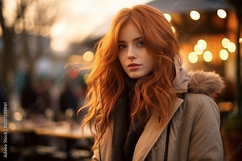 Portrait of a beautiful young redhead woman at the street. Portrait of a beautiful young redhead woman at the street.