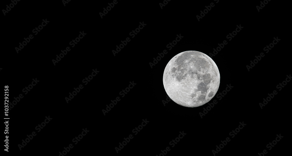 Fototapeta premium Full White Moon isolated on black sky or background with copy space 